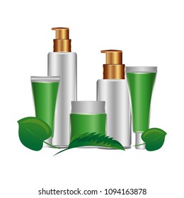 collection green and white containers cosmetic skincare