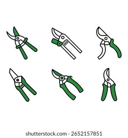 Coleção de Verde e Branco Jardinagem Shears Ícones Estilo de Arte de Linha Moderna Limpo e Design Simples Perfeito para Projetos de primavera