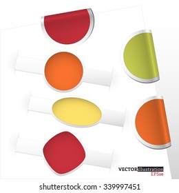 Collection of green, yellow, orange and red web labels. Vector illustration.