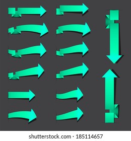 Collection of the green-blue arrows on the gray background
