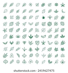 Collection of greenery leaf plant forest herbs tropical leaves icons