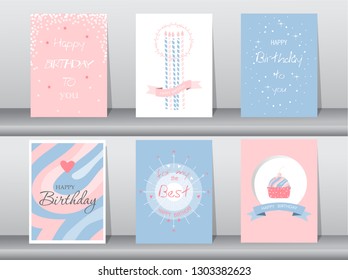 Collection of greeting or birthday card,cake,template,vector illustrations 