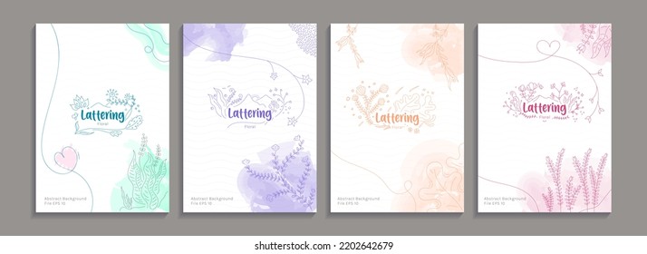 a collection of greeting card templates, invitations, lettering floral. A4 paper size. abstract design