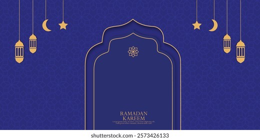 Collection of greeting cards or banner Ramadan and Eid  background with copy space,Eid Al-Fitr Mubarak, Ramadan Kareem, Islamic Style Greeting Background Collection Set with Arabic Ornaments