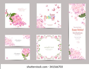 collection of greeting cards with a blossom lilac for your design. 