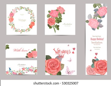 collection of greeting cards with blossom roses for your design.