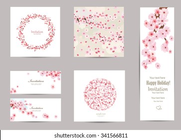collection of greeting cards with a blossom sakura for your design. seamless texture with japanese floral pattern