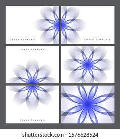 Collection of greeting cards with a bright isolated flower on a white background, transparent petals. Place for text. Templates for your design. Vector illustration.