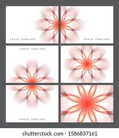 Collection of greeting cards with a bright isolated flower on a white background, transparent petals. Place for text. Templates for your design. Vector illustration.