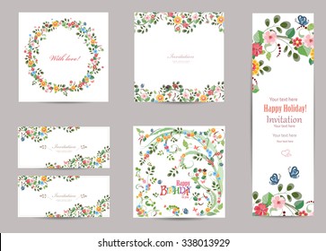 collection of greeting cards with cute flora for your design