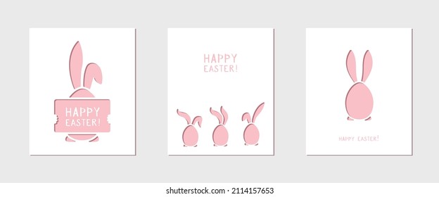 Collection of greeting cards with Easter eggs shape with bunny ears. Template for laser cut.