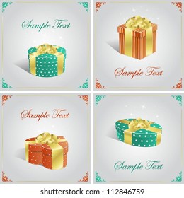 Collection of greeting cards with gift boxes
