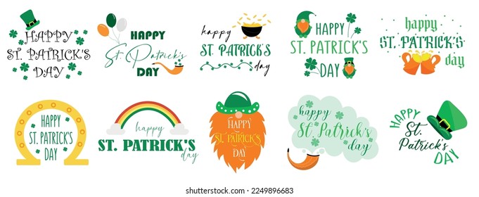 Collection of greeting cards for Happy St. Patrick's Day on whit