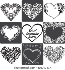 Collection of greeting cards with hearts.  Vector illustration
