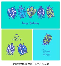 Collection greeting cards with ladybugs.