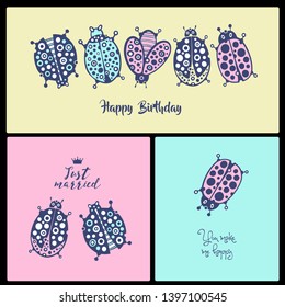 Collection greeting cards with ladybugs