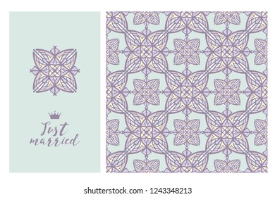 Collection greeting cards and seamless pattern.