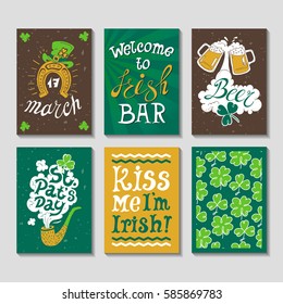 Collection of greeting cards for St. Patrick's Day. A set of elements that can be used in banners, menus, flyers. Handwritten lettering