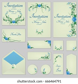 Collection Greeting cards with stylized bells, can be used as invitation card for wedding, birthday and other holiday and summer background.Slavic folk style. Floral template collection.