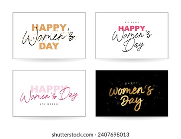 Colección de tarjetas de felicitación para el Día Internacional de la Mujer el 8 de marzo. Grabado y caligrafía de pincel. Ilustración vectorial.