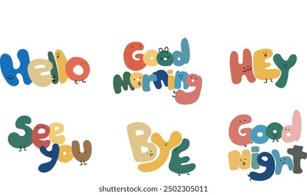 a collection of greetings designed with cute hand-drawing