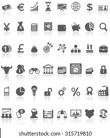 Collection of grey black financial icons or symbols