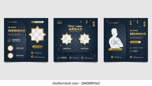 Collection of Grey and Gold luxury background with islamic ornament concept. Perfect for social media post templates, Islamic webinar, Muslim education, Religion event and other online seminar