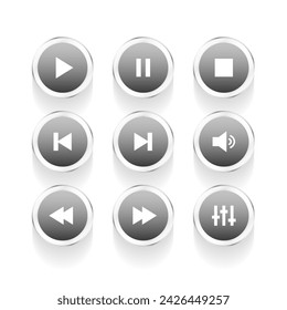 collection of grey multimedia player button element design vector
