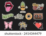 Collection of Groovy Stickers Vector Design, cute retro character, vector illustrations cartoon style