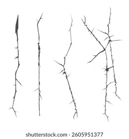 Collection of ground cracks, breaks isolated on white background. Realistic fissure in ground, crevices from disaster or drought top view. Vector illustration