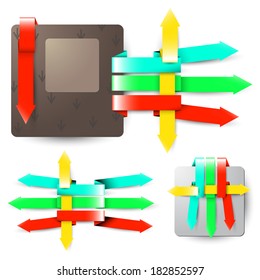 Collection of the group paper arrows  from ribbons on the white background