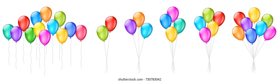 Collection of groups of colorful realistic vector balloons illustrations