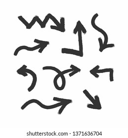Collection of grunge arrows. Sketch, watercolor, paint. Vector illustration drawn by hand with rough brush.