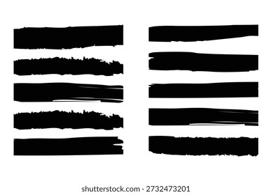Una colección de pinceladas Horizontales negras grunge con bordes ásperos para Elementos de diseño