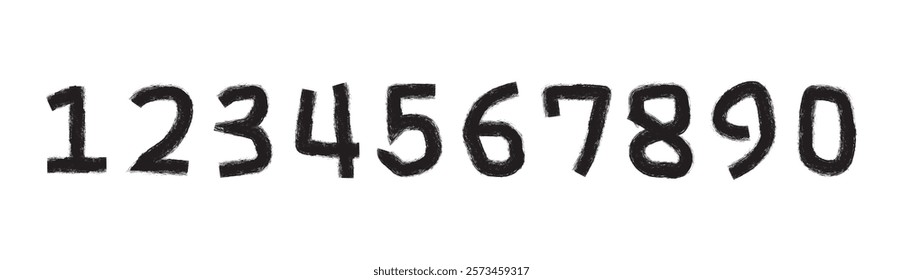  Collection grunge brush drawn numbers from 0 to 9. Dirty painted numbers set. Hand drawn typography vector elements. Vector trendy illustration.