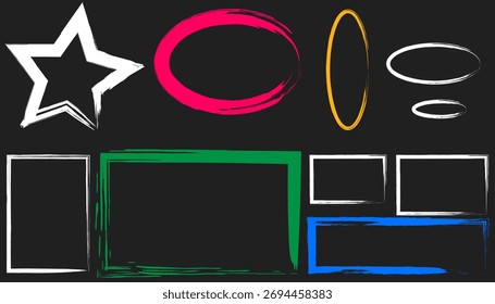Coleção de quadros de traçado de pincel grunge e formas em cores brilhantes