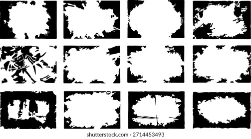 Collection of grunge brush stroke frames in black and white