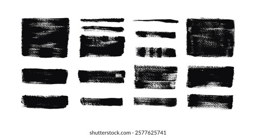 Collection of Grunge Brush Strokes and Lines with Paper Texture. Creative brush lines with rough edges. Abstract freehand doodle line borders. Highlight splashes