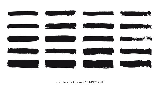 Collection of grunge brush strokes. Painted stripes set. Black ink hand drawn texture. Lines isolated on white background
