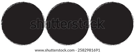 A collection of  grunge circular shapes on a white background, featuring paintbrush style stamps. Includes vector brush circles and distressed round designs. ink brush ellipse circle shape vector.
