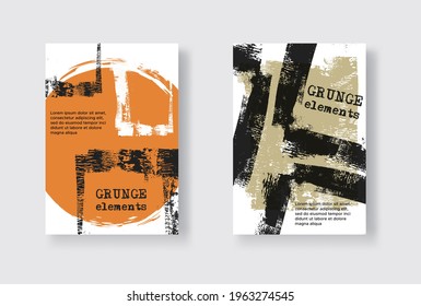 Collection of grunge covers with color brush strokes for books, magazines, catalogs. Abstract vector illustration.