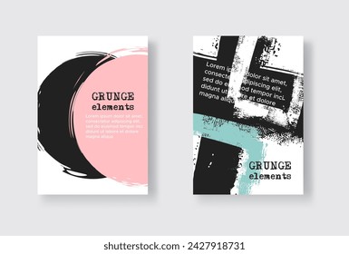 Collection of grunge covers with color brush strokes for books, magazines, catalogs. Abstract vector illustration.