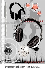 Collection of grunge elements and equipment on a musical theme 