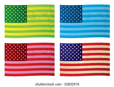 Collection of grunge flags with color variation and stars n stripes