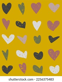 Colección de vectores de corazón gruesos sobre fondo amarillo. Corazón con textura gruesa. Colección de corazón. El corazón del día de San Valentín. 