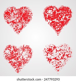Collection of Grunge Hearts. Valentine's Day Elements. Distressed Texture. Vector.