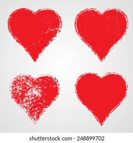 Collection of Grunge Hearts. Valentine's Day Elements. Distressed Texture. Vector. 