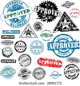 Collection of grunge office rubber stamps with word approved. See other rubber stamps in my portfolio.
