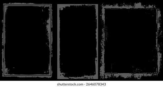 Coleção de textura de papel de sobreposição grunge, capa de foto danificada, fundo rasgado ou rasgado retro, tinta angustiada pincel quadro de curso e filtro de banner sujo com borda irregular, respingo e grão de poeira