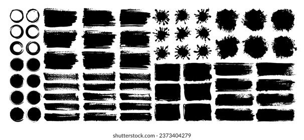 Collection of grunge paint brush stroke and black ink watercolor texture for social media. Paint brush silhouette for business. Grungy splash, splatter or decoration ornament. Torn or rip paper art.